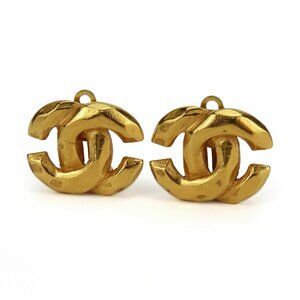 CHANEL Authentic Gold Logo Earrings